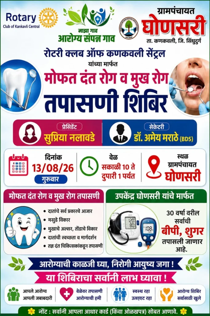घोणसरी ग्रामपंचायतीत मोफत दंत व मुखरोग तपासणी शिबिर